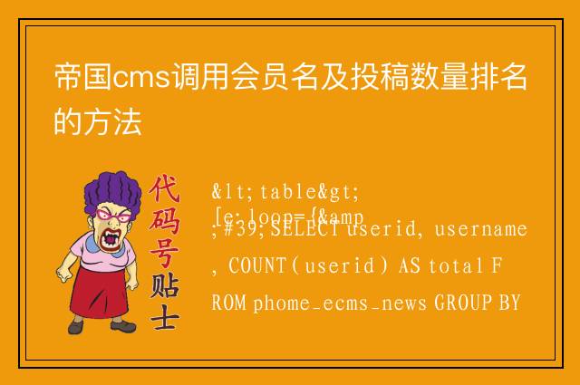 帝国cms调用会员名及投稿数量排名的方法