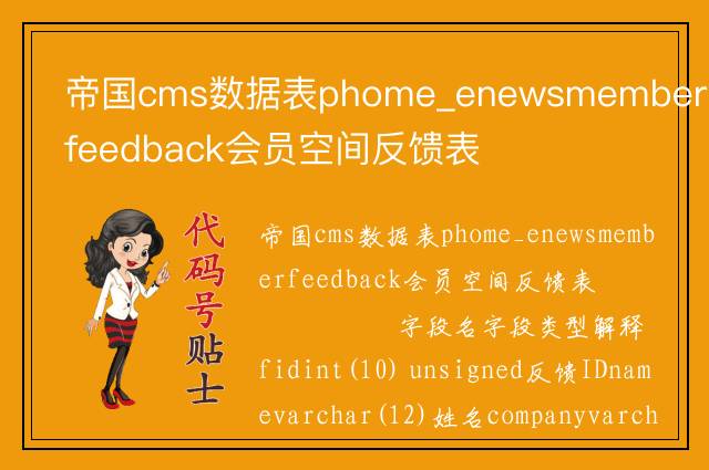 帝国cms数据表phome_enewsmemberfeedback会员空间反馈表